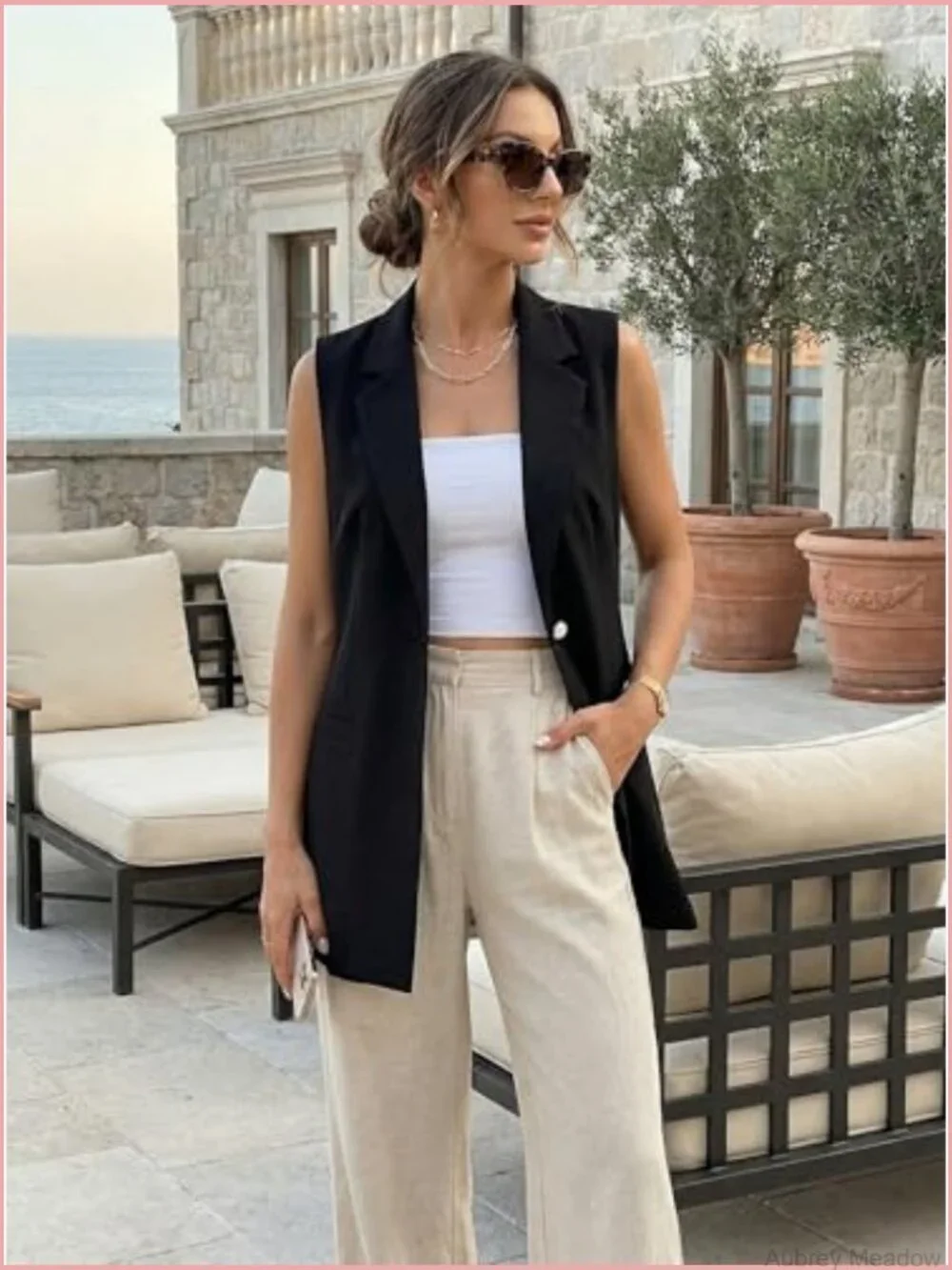 Sleeveless Vest Blazer Fully Lined Open Front Work Jacket Pockets